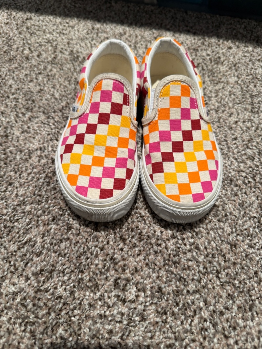 Vans Kids Checkerboard Slip-On Shoes - Pink, Orange, Yellow